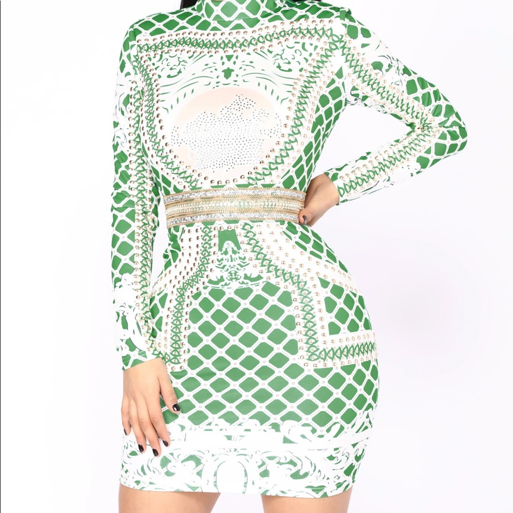 Green embellished  mini dress